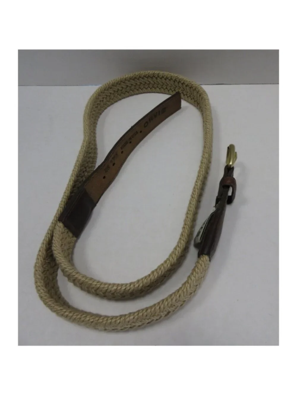 Orvis Belt 46 Braided Woven Leather Trim Brass Buckle Made In USA